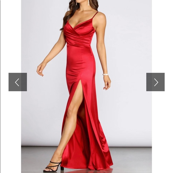 Formal High Slit Satin Dress - Picture 3 of 3